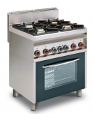 Cucina a gas 4 fuochi su forno elettrico statico, camera cm 64x42x35h, porta in vetro, 1 griglia - cm 80x65x87h