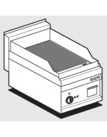 Fry top elettrico monofase-3kw da banco, piastra rigata cm 35x56, r. temp. 50 a 300 °C - dim. 40x65x29h