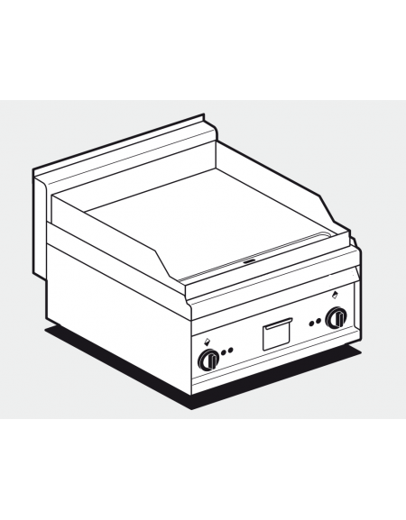 Fry top elettrico trifase-6kw da banco, piastra doppia liscia cromata cm 55x56, r. temp. 50 a 300 °C - dim. cm 60x65x29h