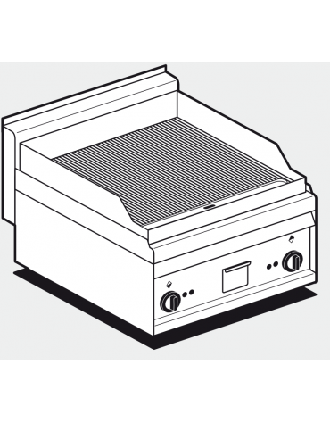 Fry top elettrico trifase-6kw da banco, piastra doppia rigata cromata cm 55x56, r. temp. 50 a 300 °C - dim. cm 60x65x29h