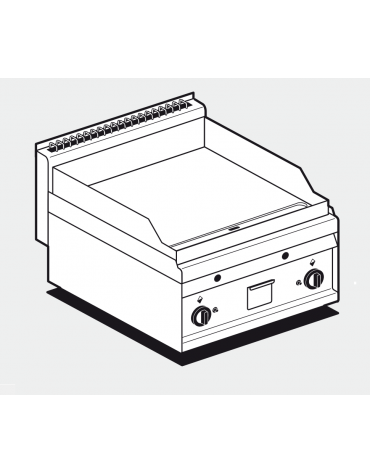 Fry top a gas da banco, 10,5kw, piastra doppia liscia, consumo gas 0,265m³/h - sup. di cottura cm 55x56 - cm 60x65x29h