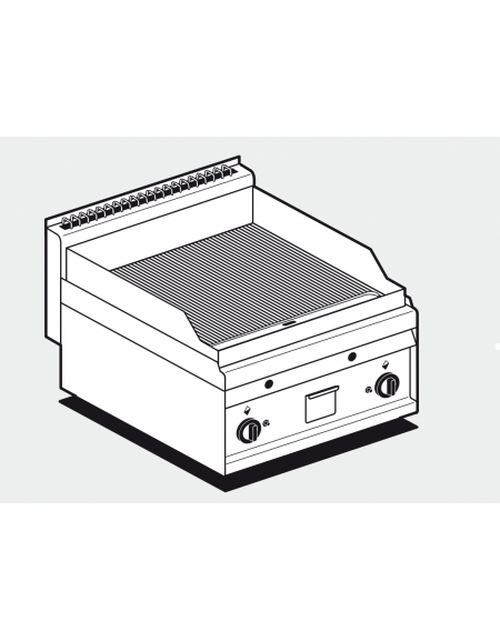 Fry top a gas da banco, 10,5kw, piastra doppia rigata, consumo gas 0,265m³/h - sup. di cottura cm 55x56 - cm 60x65x29h