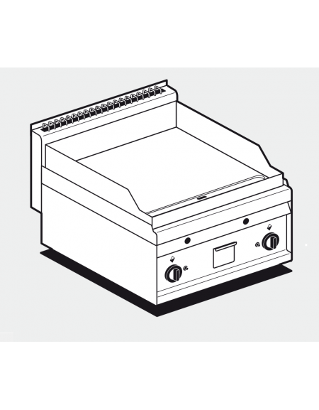 Fry top a gas da banco, 10,5kw, piastra doppia liscia cromata, consumo gas 0,265m³/h - sup. di cottura cm 55x56 - cm 60x65x29h