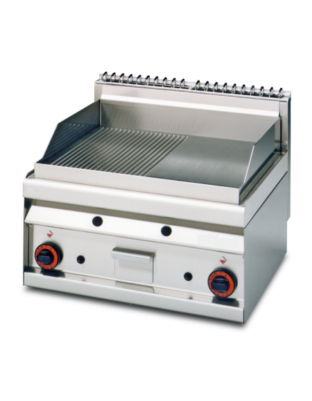 Fry top a gas da banco, piastra doppia cromata 1/2 liscia, 1/2 rigata - sup. di cottura cm 75x56 - cm 80x65x29h