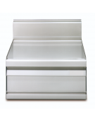 Piano di lavoro in acciaio inox CrNi 18/10 AISI 304 con alzatina posteriore, cassetto e  2 bacinelle GN 1/1 - cm 60x65x29h