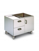 Base neutra in acciaio inox CrNi 18/10 AISI 304 con cassetti e porta - 2 cassetti con 2 bacinelle GN1/1, cm. 80x 56,5x 58h