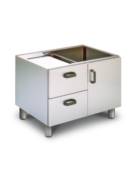 Base neutra in acciaio inox CrNi 18/10 AISI 304 con cassetti e porta - 2 cassetti con 2 bacinelle GN1/1, cm. 80x 56,5x 58h