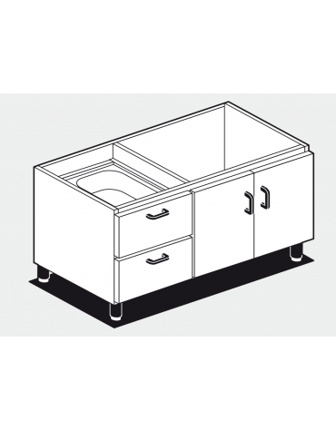 Base neutra in acciaio inox CrNi 18/10 AISI 304 2 porte - 2 cassetti con 2 bacinelle GN1/1, cm. 100x 56,5x 58h