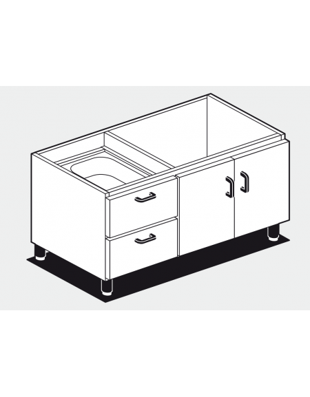 Base neutra in acciaio inox CrNi 18/10 AISI 304 2 porte - 2 cassetti con 2 bacinelle GN1/1, cm. 100x 56,5x 58h