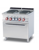 Cucina elett. trifase-15,4kw, 4 piastre quadre su forno elettrico statico, camera cm 67x55x34h - cm 80x70,5x90h
