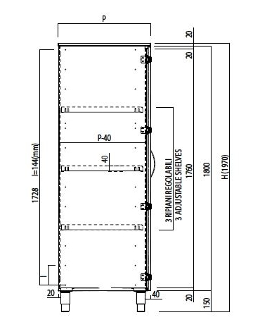 Armadio sala operatoria inox + vetro,  2 ante con serratura, ripiani in vetro, 4 piedini - cm 100x48x190h