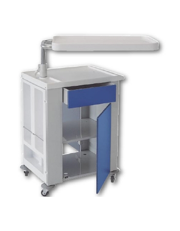 COMODINO MONOFRONTE CON TAVOLO SERVITORE , PORTABOTTIGLIE,  CASSETTO ED ANTA - COLORI AVIO, SABBIA , BIANCO E VERDE - CM 62X42X7