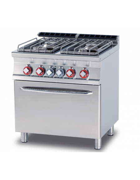 Cucina a gas 4 fuochi su forno elettrico statico, camera cm 67x55x34h, 1 griglia - cm 80x70,5x90h