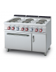 Cucina elett. trifase-20,92kw, 6 piastre su forno elettrico ventilato, camera cm 55x36x34h, 1 vano neutro - cm 120x70,5x90h