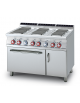 Cucina elett. trifase-20,6kw, 6 piastre quadre su forno elett. statico, camera cm 67x55x34h, 1 vano neutro - cm 120x70,5x90h