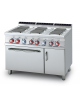 Cucina elett. trifase-20,92kw, 6 piastre quadre su forno elett. ventilato, camera cm 55x36x34h, 1 vano neutro - cm 120x70,5x90h