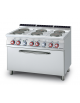 Cucina elett. trifase-22,5kw, 6 piastre su forno elettrico statico, camera cm 107x55x34h, 1 griglia - cm 120x70,5x90h