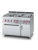 Cucina a gas 6 fuochi su forno a gas statico, camera cm 67x55x34h, 1 vano neutro - cm 120x70,5x90h