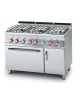 Cucina a gas 6 fuochi su forno elettrico ventilato, camera cm 55x36x34h, 1 vano neutro - cm 120x70,5x90h