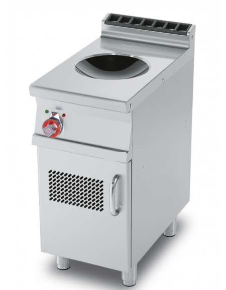 Piano di cottura ad induzione WOK trifase-5kw, in acciaio inox CrNi 18/10 AISI 304 , 1 zona di cottura Ø cm 30 - cm 40x70,5x90h