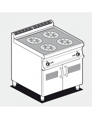 Piano di cottura ad induzione trifase-20kw, in acciaio inox CrNi 18/10 AISI 304 , 4 zone di cottura - cm 80x70,5x90h