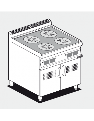 Piano di cottura ad induzione trifase-20kw, inox CrNi 18/10 AISI 304 , 4 zone di cottura con comandi digitali - cm 80x70,5x90h