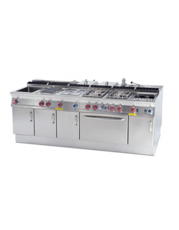 Cucina  tuttopiastra a gas, piastra cm 77x57, su forno a gas statico, camera cm 67x55x34h - dim. tot. cm 80x70,5x90h