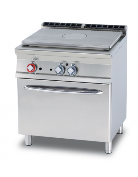 Cucina  tuttopiastra a gas, piastra cm 77x57, su forno a elettrico statico, camera cm 67x55x34h - dim. tot. cm 80x70,5x90h