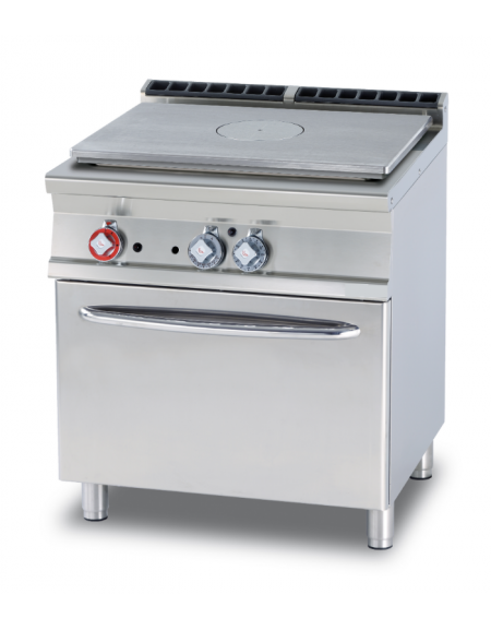 Cucina  tuttopiastra a gas, piastra cm 77x57, su forno a elettrico ventilato, camera cm 57x36x34h - dim. tot. cm 80x70,5x90h