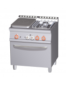 Cucina a gas 2 fuochi, 1 piastra cm 37x57, forno a gas statico, camera 67x55x34h - cm 80x70,5x90h