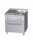 Cucina a gas 2 fuochi, 1 piastra cm 37x57, forno a elettrico statico, camera 67x55x34h - cm 80x70,5x90h