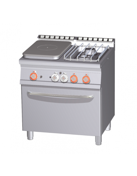 Cucina a gas 2 fuochi, 1 piastra cm 37x57, forno a elettrico statico, camera 67x55x34h - cm 80x70,5x90h