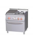 Cucina a gas 2 fuochi, 1 piastra cm 37x57, forno a elettrico ventilato, camera 55x36x34h - cm 80x70,5x90h