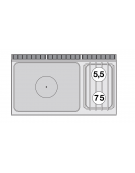 Cucina a gas 2 fuochi, 1 piastra cm 77x57, forno a elett. statico, camera 67x55x34h, 1 vano neutro con porta - cm 120x70,5x90h