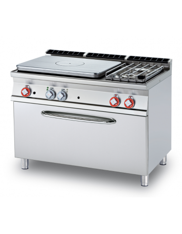 Cucina a gas 2 fuochi, 1 piastra cm 77x57, forno a gas statico, camera 107x55x34h - cm 120x70,5x90h