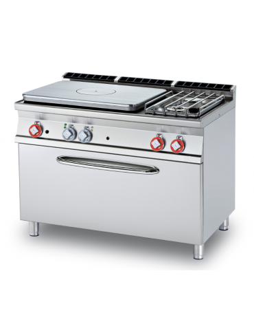 Cucina a gas 2 fuochi, 1 piastra cm 77x57, forno a elettrico statico, camera 107x55x34h - cm 120x70,5x90h