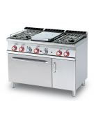 Cucina a gas 4 fuochi, 1 piastra cm 37x57, forno elettr. statico, camera 67x55x34h, 1 vano neutro con porta - cm 120x70,5x90h