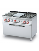 Cucina a gas 4 fuochi, 1 piastra cm 37x57, forno a gas statico, camera 107x55x34h, - cm 120x70,5x90h