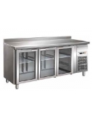 Tavolo refrigerato con alzatina 3 Porte a vetro con cassetto neutro inox AISI 304-Ventilato +2° +8°C -cm 179,5x70x86/96h