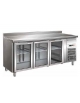 Tavolo refrigerato con alzatina 3 Porte a vetro con cassetto neutro inox AISI 304-Ventilato +2° +8°C -cm 179,5x70x86/96h