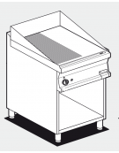 Fry top elettrico trifase-7,4kw su mobile a giorno, piastra 1/2 liscia - 1/2 rigata cm 56x51 - dim. 60x70,5x90h