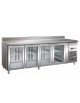 Tavolo refrigerato positivo 4 Porte a vetro in acciaio inox AISI 304 - Con alzatina posteriore - cm. 223x70x85h