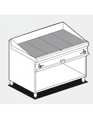 Fry top elettrico trifase-14,8kw su mobile a giorno piastra doppia rigata cromata cm 116x51 - dim. 120x70,5x90h