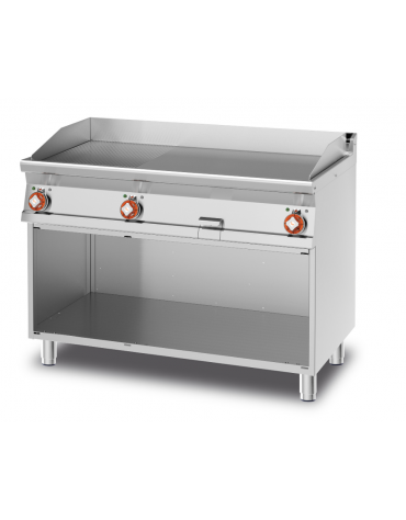 Fry top elett. trifase-16,65kw su mobile a giorno piastra 2/3 liscia, 1/3 rigata cm 116x51, 3 zone di cott - cm 120x70,5x90h