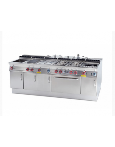 Brasiera a gas su mobile, 1 vasca 50 litri ribaltabile manuale, fondo inox con coperchio - cm 80x70,5x90h