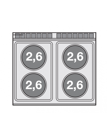 Piano di cottura da bancoin acciaio inox CrNi 18/10 AISI 304 trifase-10,4kw, 4 piastre tonde - cm 80x70,5x28h