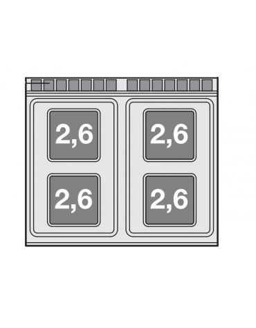 Piano di cottura da banco in acciaio inox CrNi 18/10 AISI 304 trifase-10,4kw, 4 piastre quadre - cm 80x70,5x28h