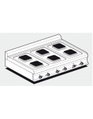 Piano di cottura da banco in acciaio inox CrNi 18/10 AISI 304 trifase-15,6kw, 6 piastre quadre - cm 120x70,5x28h