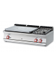 Piano di cottura a gas in acciaio inox CrNi 18/10 AISI 304, 2 fuochi + tuttopiastra cm 77x57 - cm 120x70,5x28h