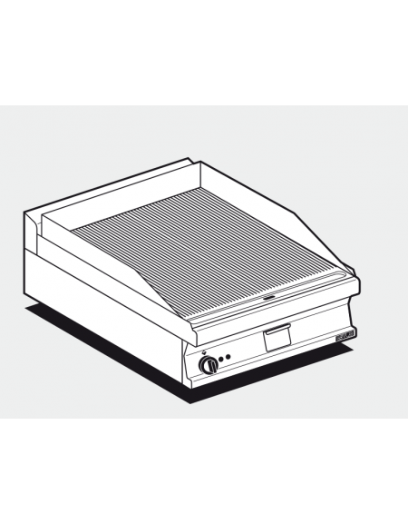 Fry top elettrico trifase-7,4kw da banco, piastra rigata cm 56x51, r. temp. 50 a 300 °C - dim. 60x70,5x28h